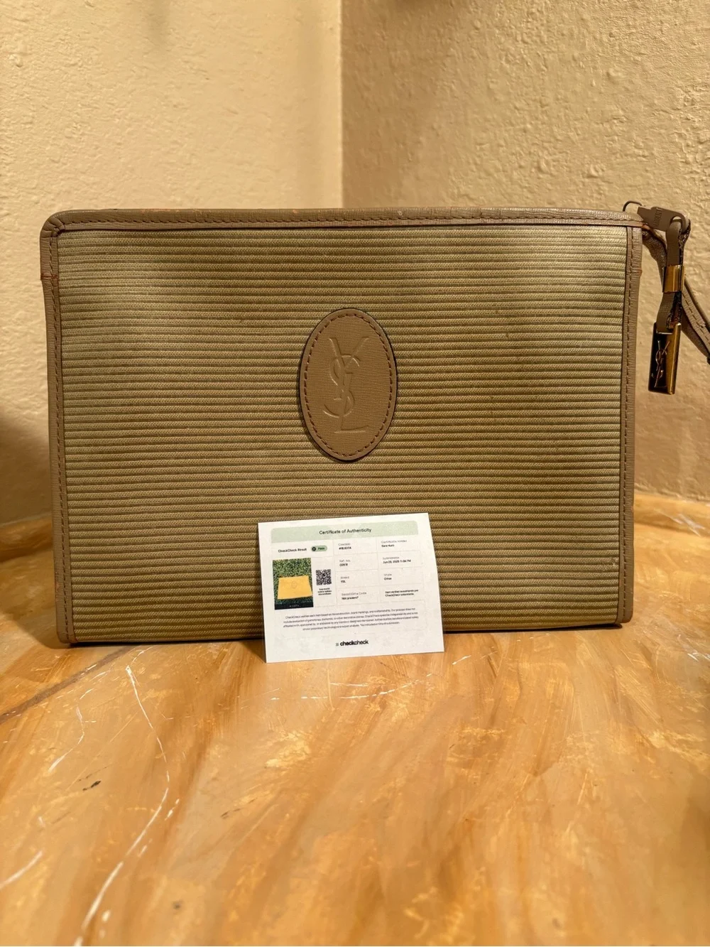 Saint Laurent Beige-Tan Canvas Toiletry Pouch
